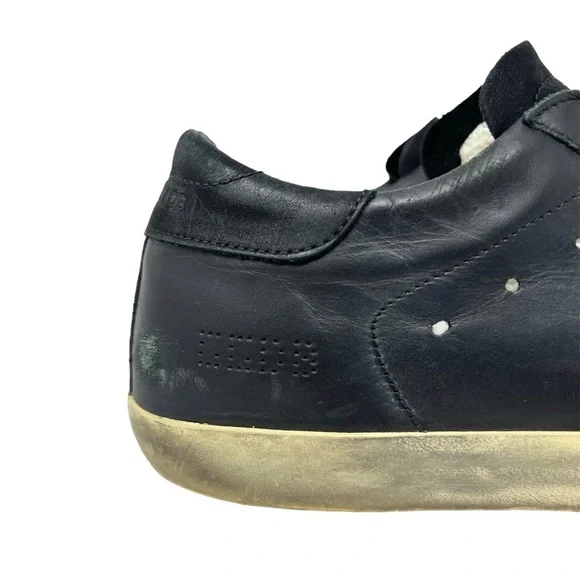 Golden Goose Black Leather Low Top Lace-up Super-Star Sneakers M Size 41 - Picture 3 of 10